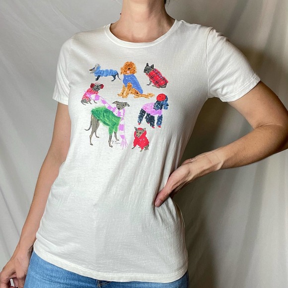 J Crew winter dogs Collector tee t-shirt ivory short sleeve dog graphic BL301 S - Picture 9 of 17
